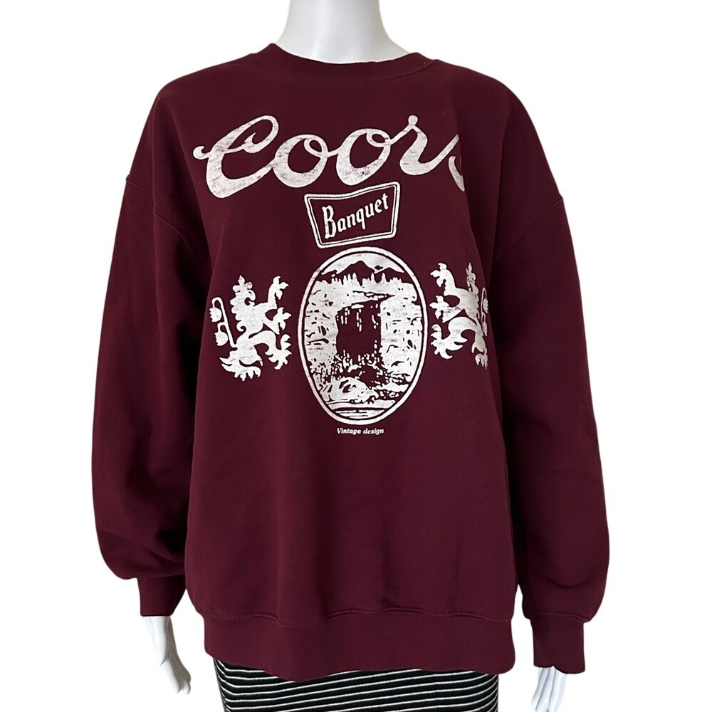 Junk Food Coors Banquet Fleece Crewneck Long Sleeve Cozy Sweatshirt Maroon L